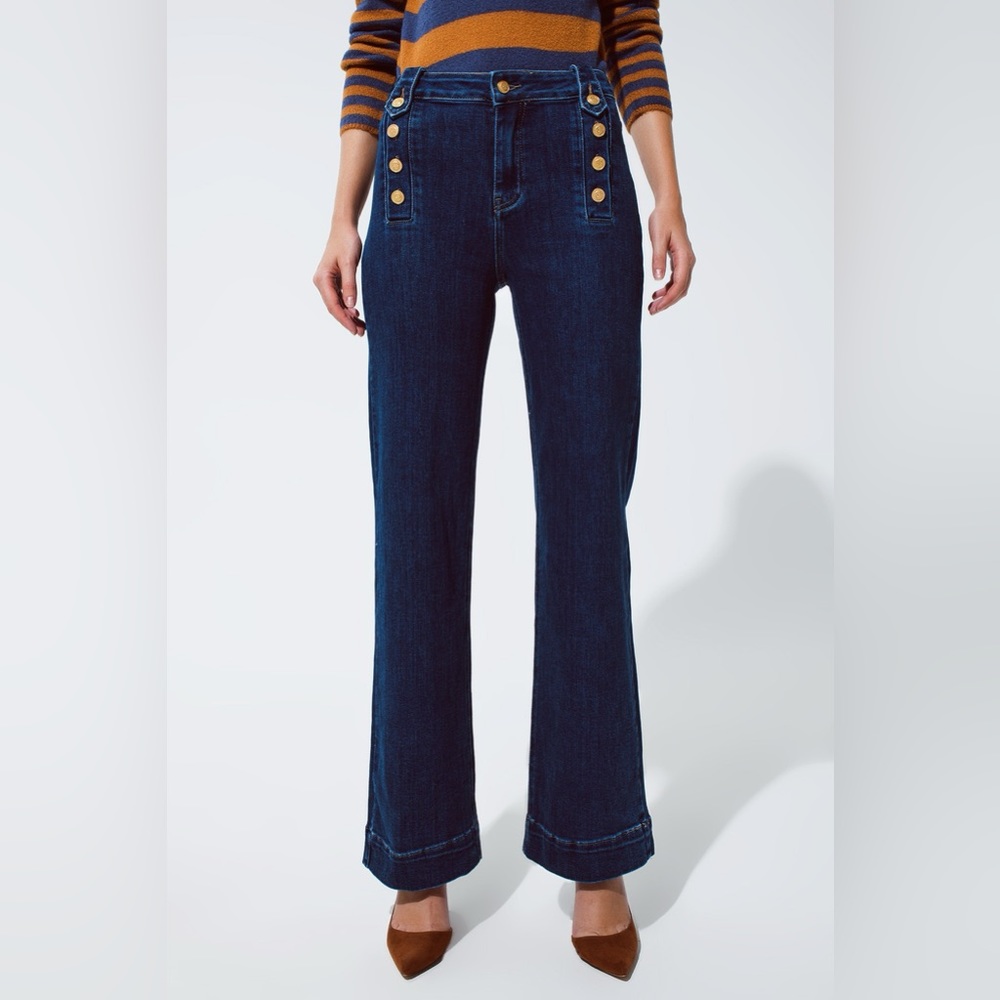 190. Marine Flare Jeans with Button Detailing - Picture 3 of 11